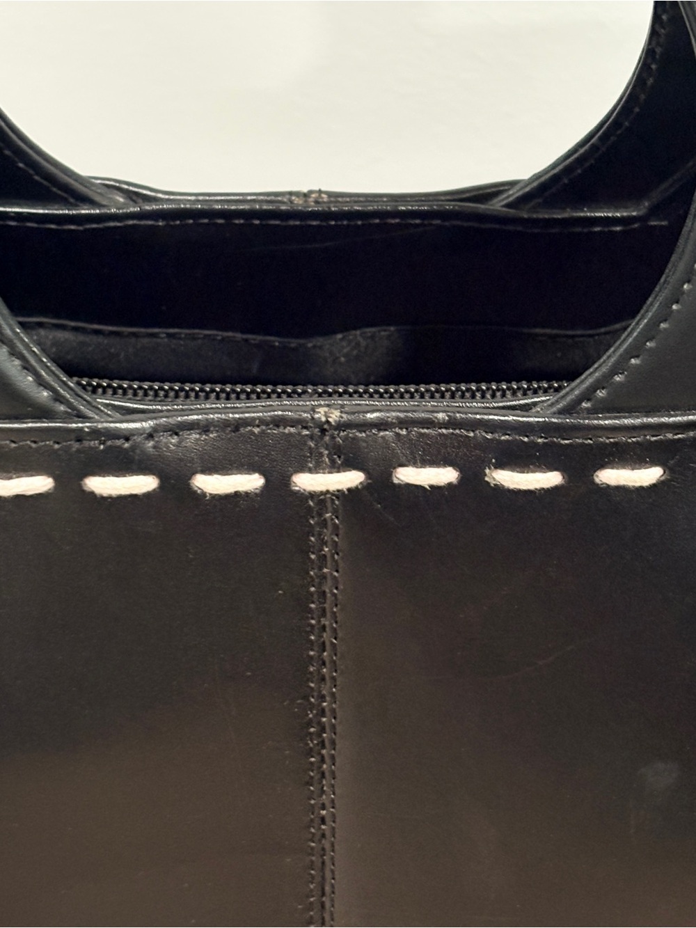 Vintage Black Leather Cutout Top Handle Handbag Y2K Contrast Stitch 13x8” - Picture 8 of 16